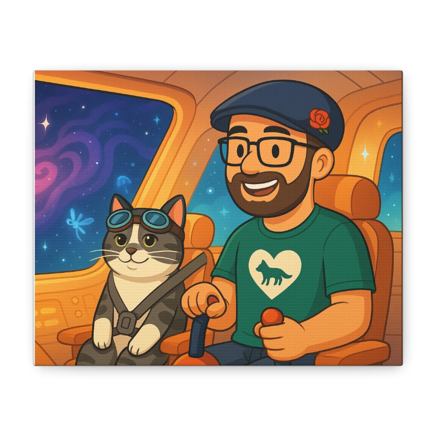 Custom Pet & Owner Portrait Canvas — Personalized Space Pilot Illustration
