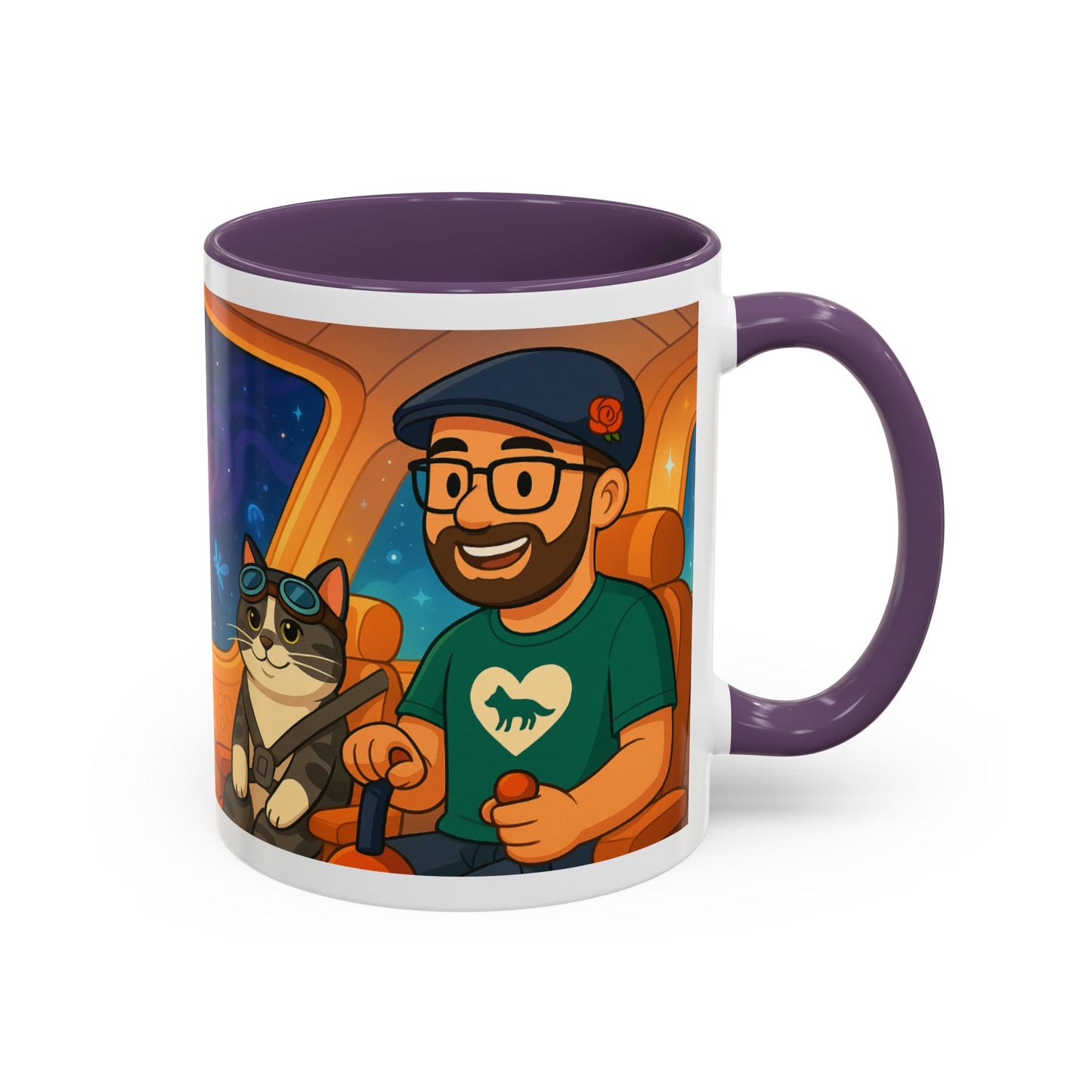 Space Roadtrip Coffee Mug — Cute Cat Copilot Astronaut Travel Illustration (11/15oz)