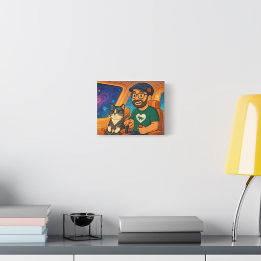Custom Pet & Owner Portrait Canvas — Personalized Space Pilot Illustration