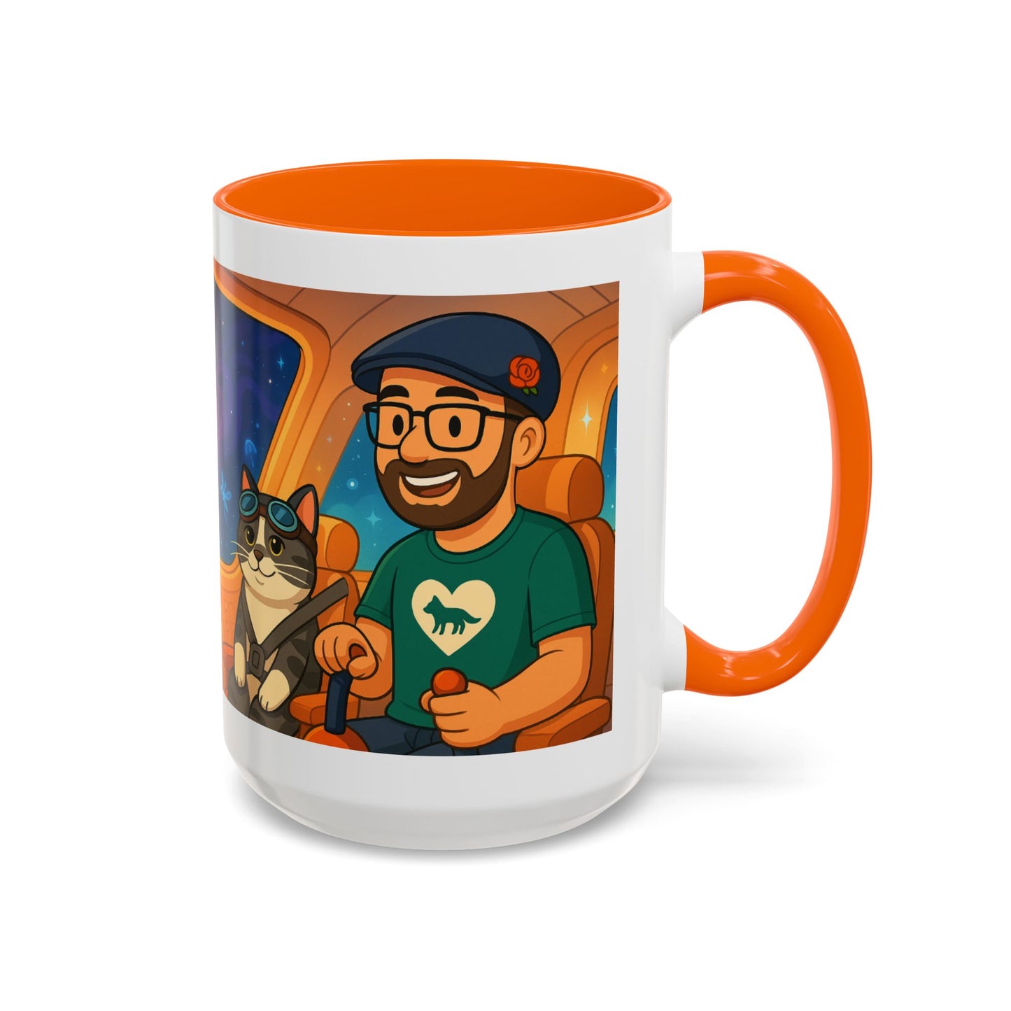 Space Roadtrip Coffee Mug — Cute Cat Copilot Astronaut Travel Illustration (11/15oz)