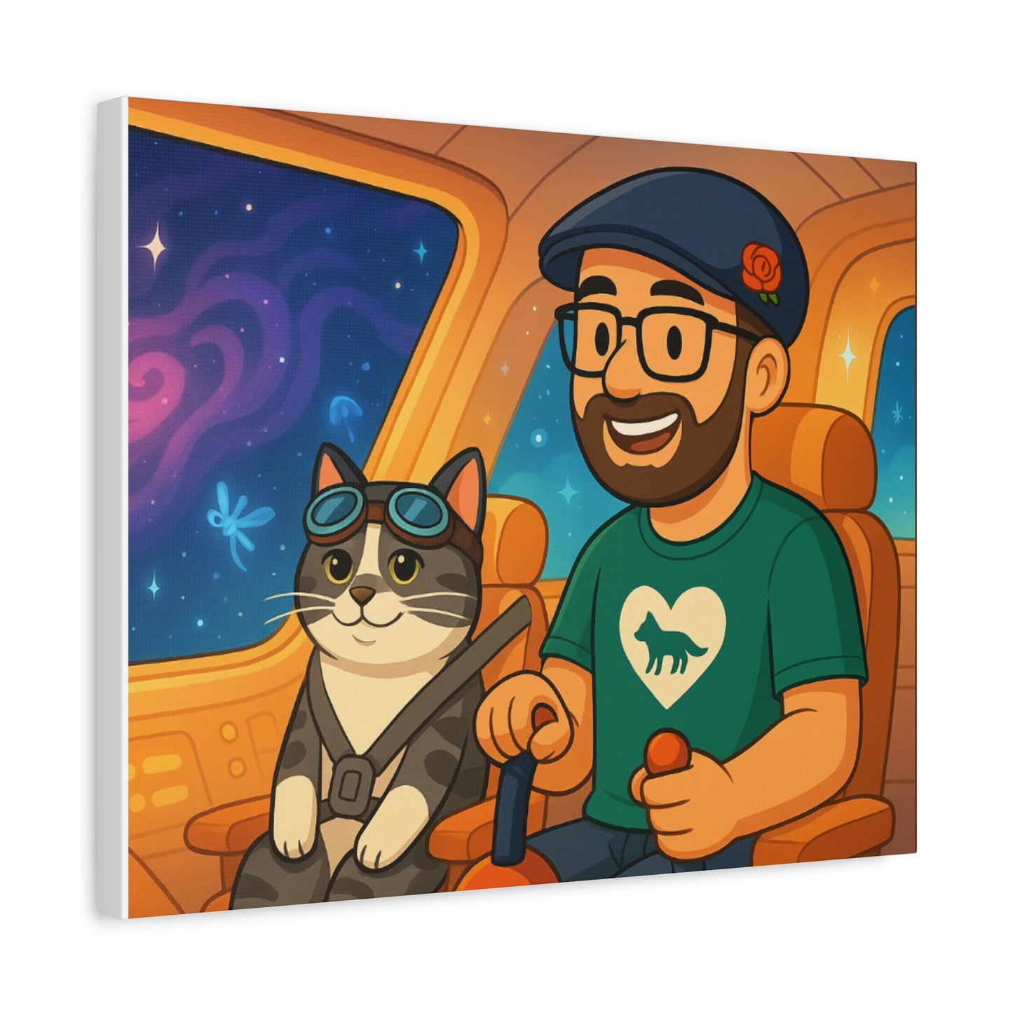 Custom Pet & Owner Portrait Canvas — Personalized Space Pilot Illustration