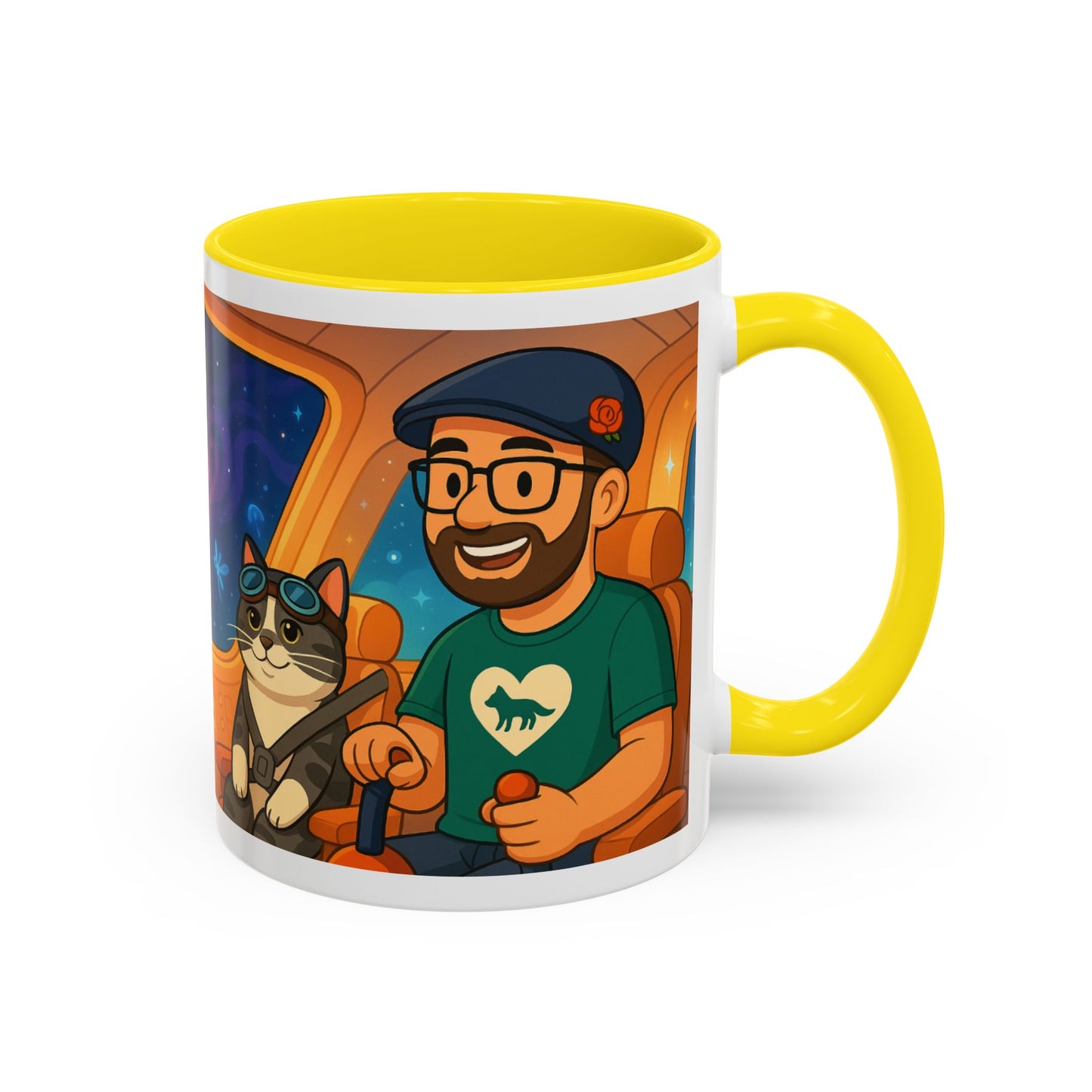 Space Roadtrip Coffee Mug — Cute Cat Copilot Astronaut Travel Illustration (11/15oz)