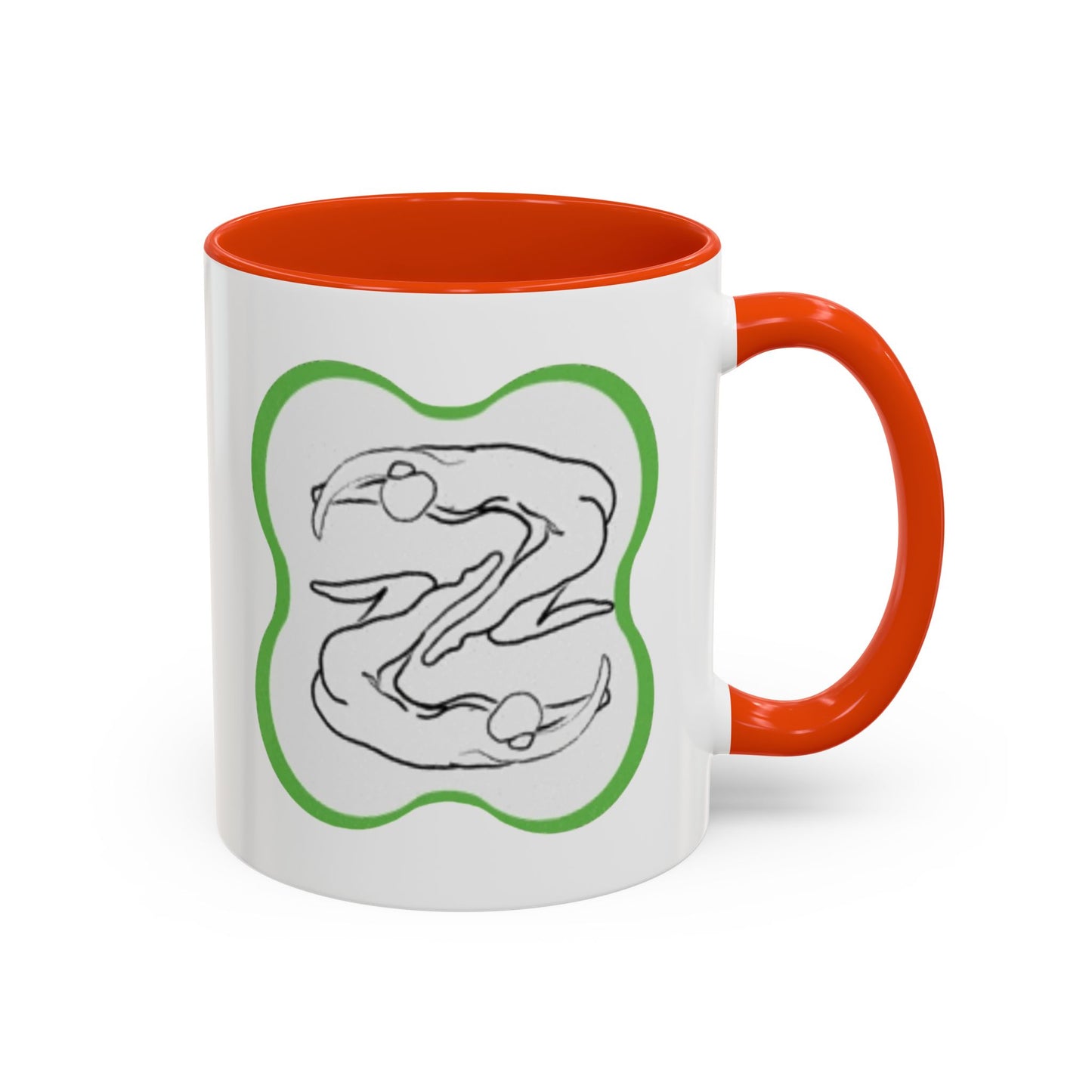 11oz/15oz Ceramic Mug — Minimal Line Art Somatic Embrace Design in Green Frame