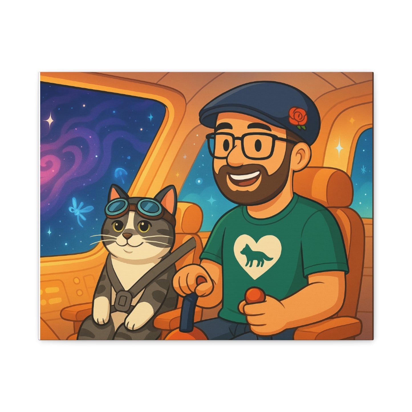Custom Pet & Owner Portrait Canvas — Personalized Space Pilot Illustration