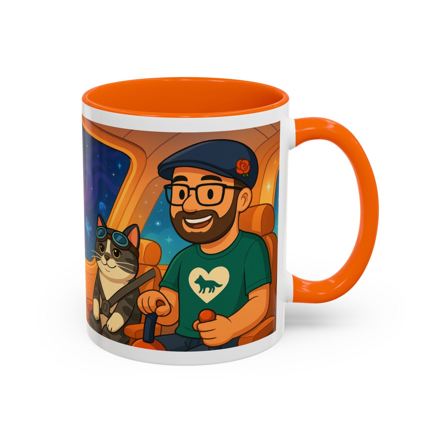 Space Roadtrip Coffee Mug — Cute Cat Copilot Astronaut Travel Illustration (11/15oz)