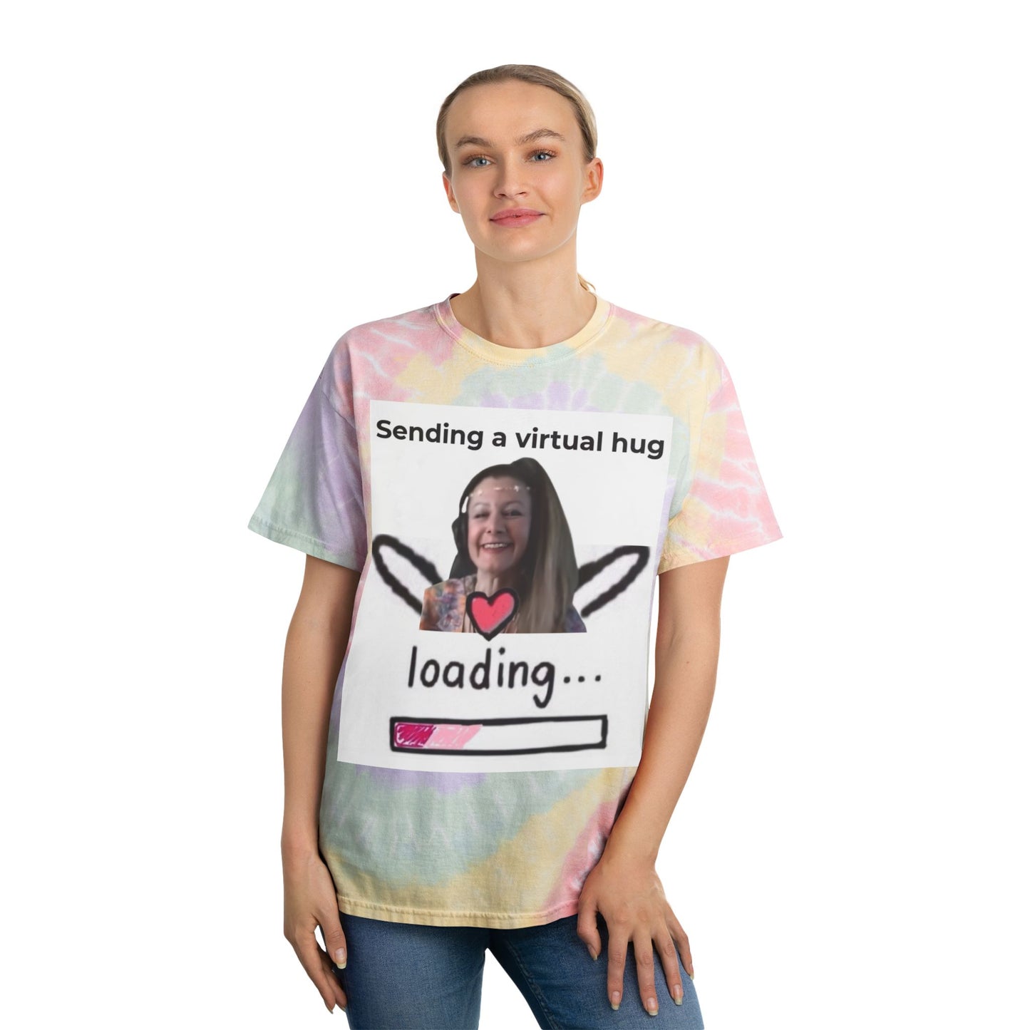 Tie-Dye Tee — 'Sending a Virtual Hug... Loading' Spiral Graphic T-Shirt